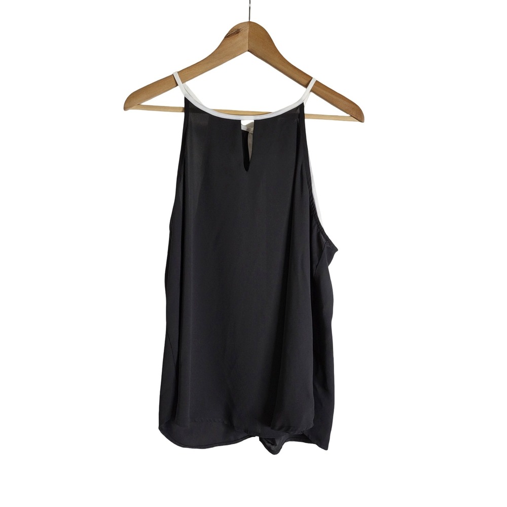 Ro & De Womens Black White Halter Chiffon Blouse Keyhole Top M Modern Classic